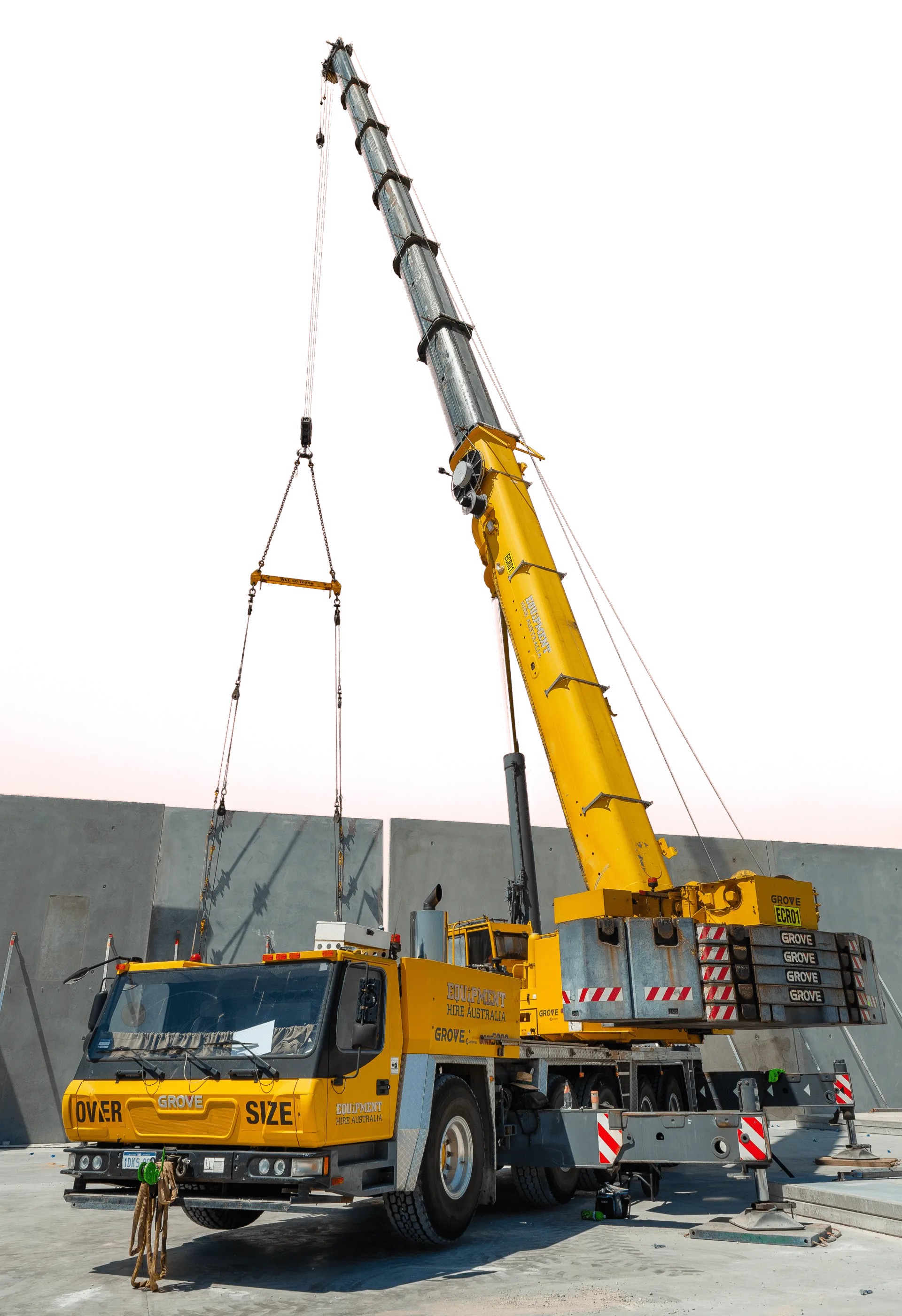 JD Rigging & Construction, Equipment Hire Australia crane setup in front of erected concrete panels 